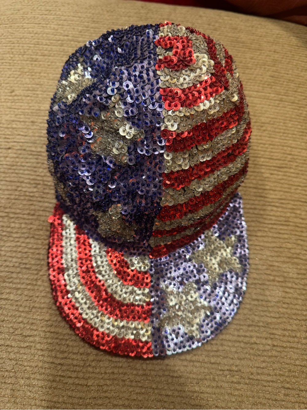 Vintage STARS & STRIPES USA Sequined Hat-Red, Silver, & Blue-PATRIOTIC-Hurry Up